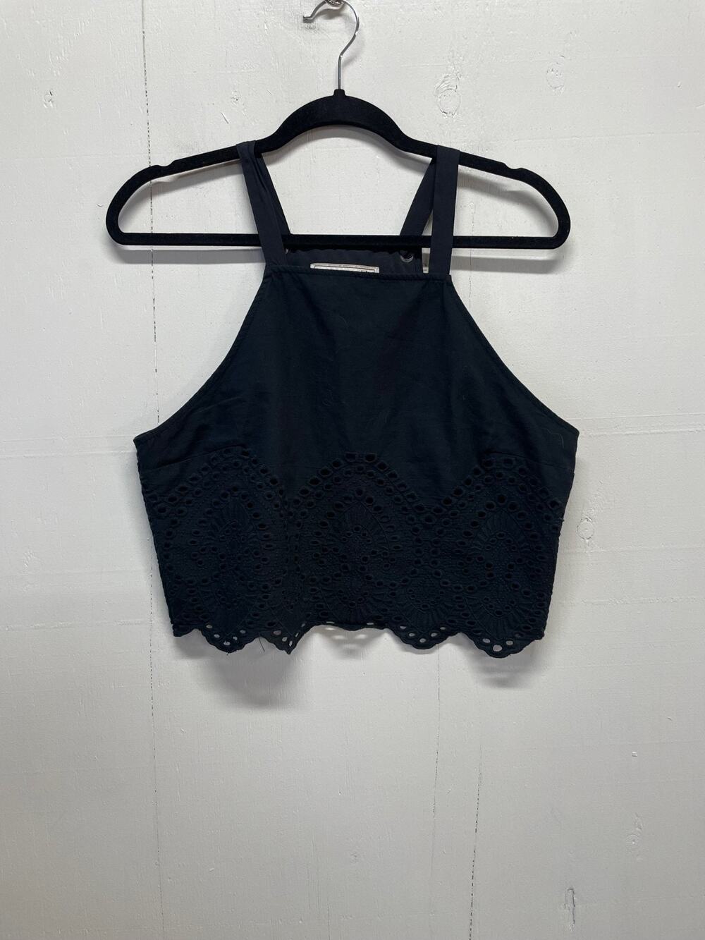 Abercrombie & Fitch Women's Sleeveless Top Size Large Black Eyelet Lace Detail